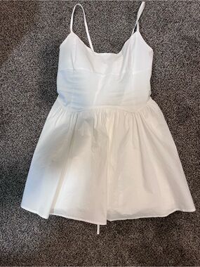 White Sleeveless Spaghetti Strap Mini dress fit and flair wedding bachelorette